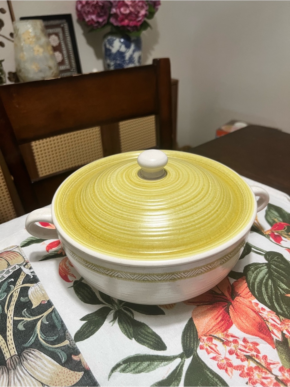 Franciscan Yellow-Top Ceramic Lidded Serving Bowl